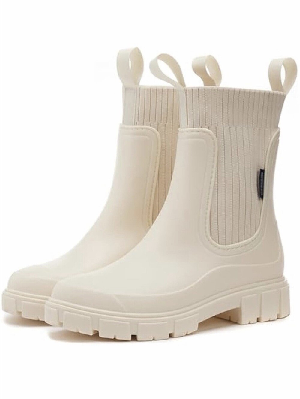 Cream Rain Boots Women EU 41 US 10 Knit Sock Chelsea Lug Sole Waterproof